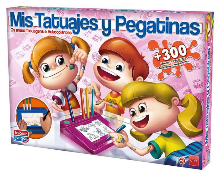 Falomir Juego Tatuajes y Pegatinas - Coffret créatif 250 autocollants et 112 tatouages temporaires avec 4 feutres et pochoirs - À partir de 6 ans