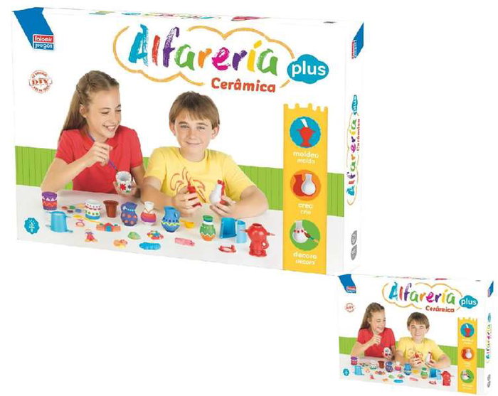 Falomir - Jeu de poterie Alfareria Plus pour créer et décorer des designs en plâtre - Âge 8 ans et plus - Langues: espagnol, portugais - Carton, plâtre, aquarelles et plastique