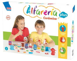 Falomir - Jeu de poterie Alfareria Plus pour créer et décorer des designs en plâtre - Âge 8 ans et plus - Langues: espagnol, portugais - Carton, plâtre, aquarelles et plastique