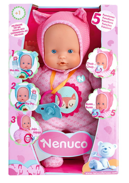 Nenuco Poupée 5 Fonctions Rose 7/14781 - 12664 : Dit papa/maman, rit, pleure, avec tétine et langue multiple