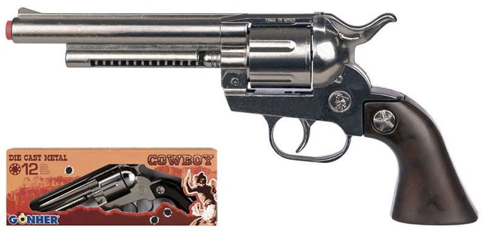 Gonher - Réplique de pistolet à 8 coups, argenté, dimensions 27 x 9,5 x 3,5 cm, jouet sans piles Gonher - Réplique de pistolet à 8 coups, argenté, dimensions 27 x 9,5 x 3,5 cm, jouet sans piles