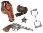 Gonher - Coffret Déguisement Western Sheriff : Revolver à 8 Coups en Métal avec Cartouchière, Ceinture, Menottes et Étoile (28x28x4 cm)