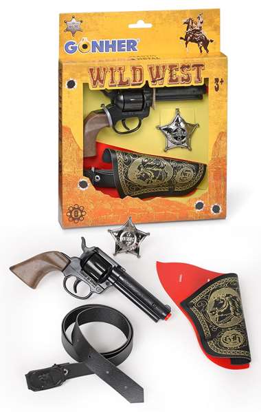 Gonher - Set Pistola 8 Tiros Far West avec Cartouche et Étoile de Shérif - Jouet en Métal - 21x27x3 cm Gonher - Set Pistola 8 Tiros Far West avec Cartouche et Étoile de Shérif - Jouet en Métal - 21x27x3 cm