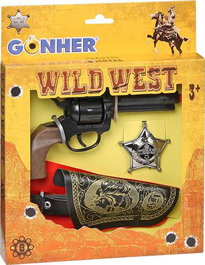 Gonher - Set Pistola 8 Tiros Far West avec Cartouche et Étoile de Shérif - Jouet en Métal - 21x27x3 cm