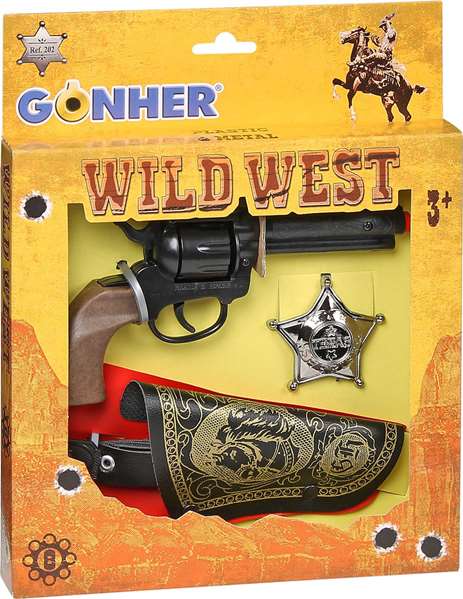 Gonher - Set Pistola 8 Tiros Far West avec Cartouche et Étoile de Shérif - Jouet en Métal - 21x27x3 cm Gonher - Set Pistola 8 Tiros Far West avec Cartouche et Étoile de Shérif - Jouet en Métal - 21x27x3 cm