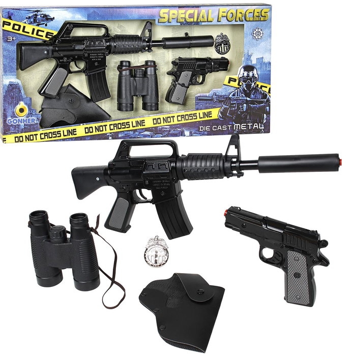 Gonher Set de Police 446/3 Noir avec Fusil d'Assaut et Pistolet