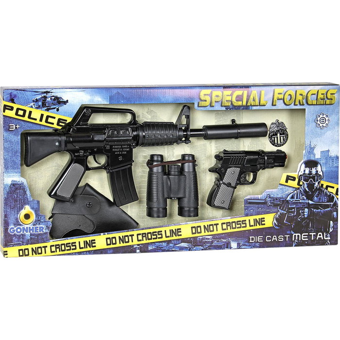 Gonher Set de Police 446/3 Noir avec Fusil d'Assaut et Pistolet