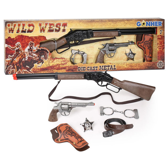 Gonher Ensemble de Pistolets Western avec Fusil et Accessoires 8 Coups