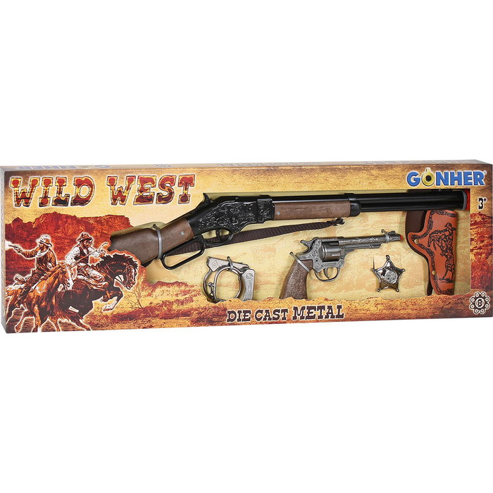 Gonher Ensemble de Pistolets Western avec Fusil et Accessoires 8 Coups