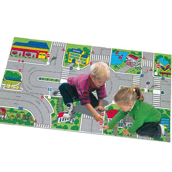 Molto - Tapis de jeu en mousse avec 30 accessoires (voitures et panneaux) - 124 x 60 cm - Jeu en espagnol et anglais - À partir de 3 ans