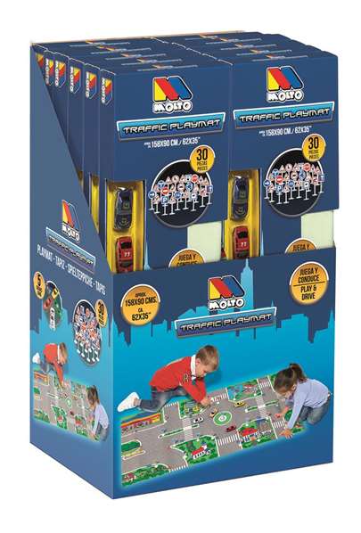 Molto - Tapis de jeu en mousse avec 30 accessoires (voitures et panneaux) - 124 x 60 cm - Jeu en espagnol et anglais - À partir de 3 ans