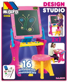 Molto Pupitre Tableau Rose - Bureau d'enfant 90 cm avec Ardoise et 16 Accessoires - Age Recommandé: 3 ans et plus