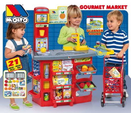 Molto Supermarché Jouet pour Enfants avec Caddie et Scanner Sonore - 20 Accessoires - 103 cm - Langues: Espagnol, Anglais