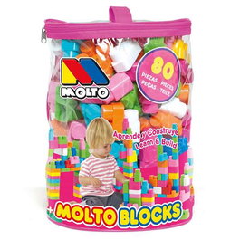 Molto - Jeu de construction 80 pièces - Sac rose - Jouet en plastique - Instructions en espagnol et anglais