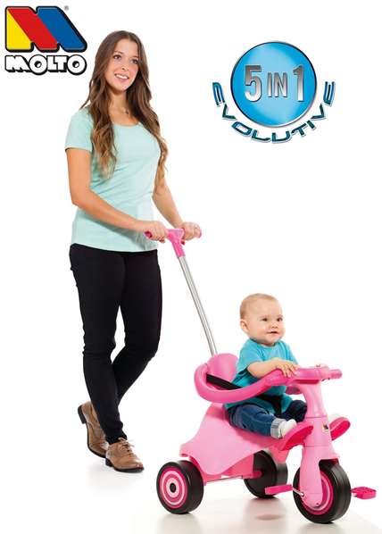 Molto Triciclo Urban Trike City 5 en 1 avec Bandeja et Palo - Tricycle Évolutif pour Enfant - 89 cm - Rose