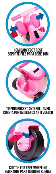 Molto Triciclo Urban Trike City 5 en 1 avec Bandeja et Palo - Tricycle Évolutif pour Enfant - 89 cm - Rose
