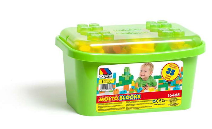 Molto - Boîte de blocs de construction en plastique - 35 pièces - Pour enfants dès 1 an et adultes - Langues: espagnol, anglais