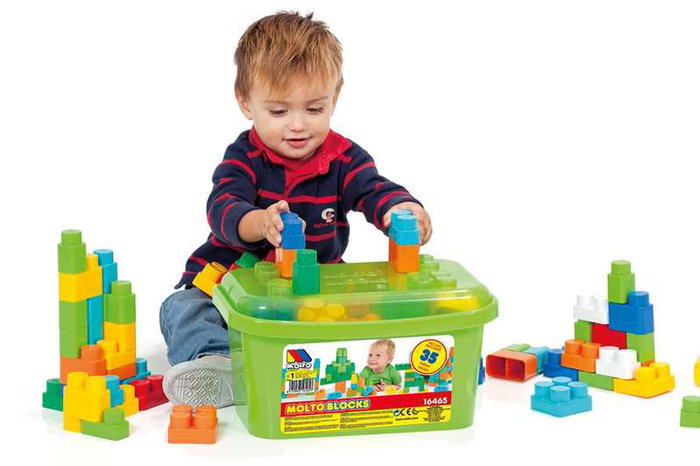 Molto - Boîte de blocs de construction en plastique - 35 pièces - Pour enfants dès 1 an et adultes - Langues: espagnol, anglais