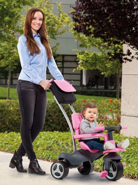 Molto - Tricycle Urban Trike Rosa 98 cm avec canne, ceinture, sac et roues en gomme - pour enfants et adultes