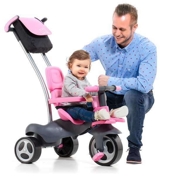 Molto - Tricycle Urban Trike Rosa 98 cm avec canne, ceinture, sac et roues en gomme - pour enfants et adultes