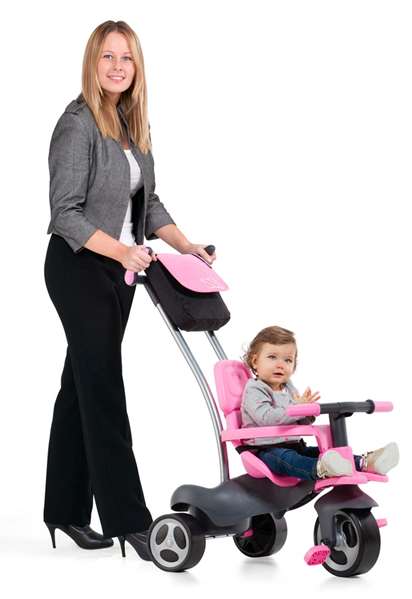 Molto - Tricycle Urban Trike Rosa 98 cm avec canne, ceinture, sac et roues en gomme - pour enfants et adultes