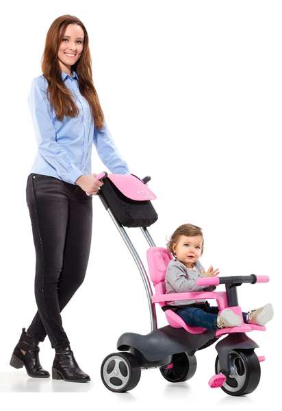 Molto - Tricycle Urban Trike Rosa 98 cm avec canne, ceinture, sac et roues en gomme - pour enfants et adultes