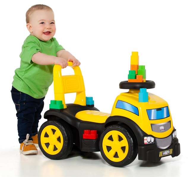 Molto Camion Démarreur à Pousser avec 10 Blocs de Construction en Plastique, Jouet d'Éveil pour Enfant de 18 Mois et Plus, 89 cm