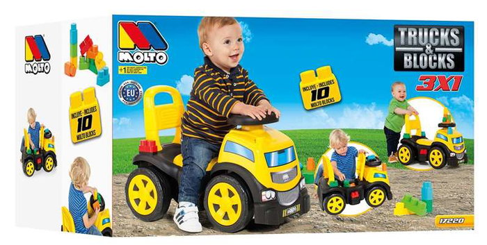 Molto Camion Démarreur à Pousser avec 10 Blocs de Construction en Plastique, Jouet d'Éveil pour Enfant de 18 Mois et Plus, 89 cm