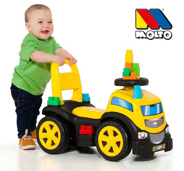 Molto Camion Démarreur à Pousser avec 10 Blocs de Construction en Plastique, Jouet d'Éveil pour Enfant de 18 Mois et Plus, 89 cm