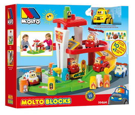 Molto - Jeu de construction Station de pompiers avec camion électronique, lumière et son - 53x31x31 cm - Espagnol/Anglais