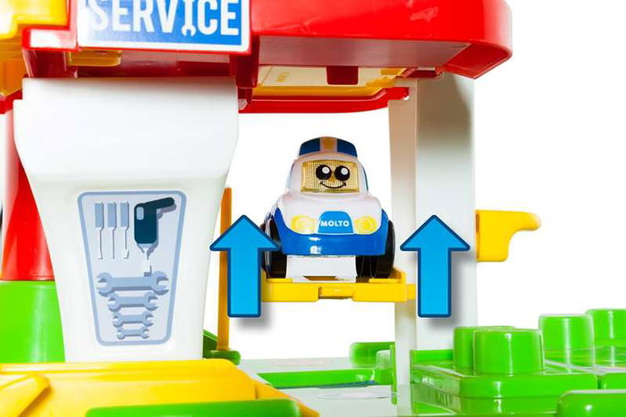 Molto - Jeu de construction Station de pompiers avec camion électronique, lumière et son - 53x31x31 cm - Espagnol/Anglais