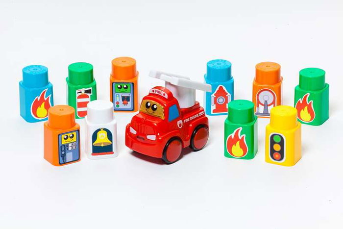 Molto - Jeu de construction Station de pompiers avec camion électronique, lumière et son - 53x31x31 cm - Espagnol/Anglais