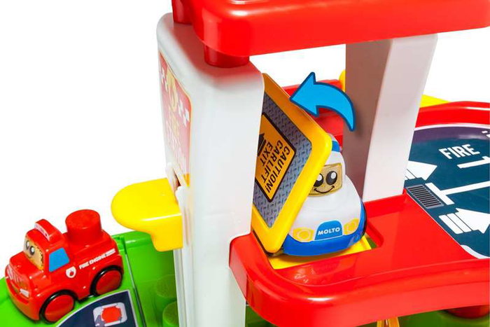 Molto - Jeu de construction Station de pompiers avec camion électronique, lumière et son - 53x31x31 cm - Espagnol/Anglais