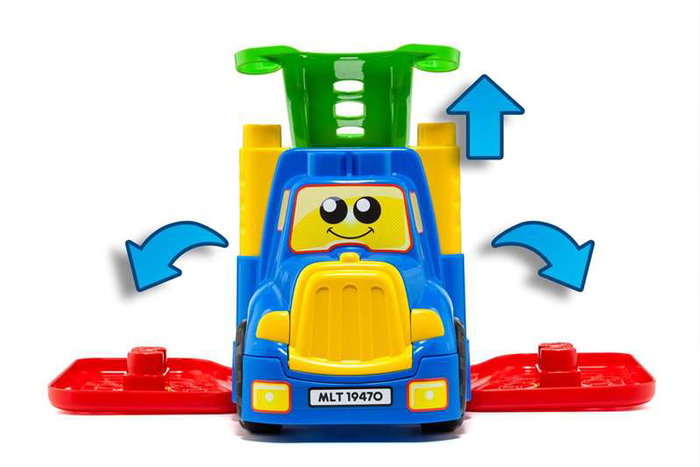 Molto - Camion porteur 82 cm avec 1 voiture et 10 blocs de construction - Jeu d'éveil son et lumière pour enfants 1 an et plus Molto - Camion porteur 82 cm avec 1 voiture et 10 blocs de construction - Jeu d'éveil son et lumière pour enfants 1 an et plus