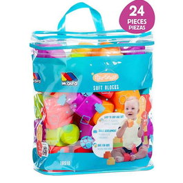 Molto - Jeu de construction souple avec 24 pièces - Pour enfants de 6 mois à 99 ans - Sac de rangement - Matériau plastique