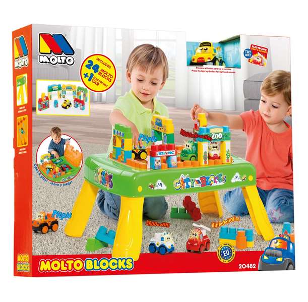 Molto - Table d'activités lumineuse et sonore pour enfants - Inclut 24 pièces et une voiture - Langues produit : espagnol, anglais Molto - Table d'activités lumineuse et sonore pour enfants - Inclut 24 pièces et une voiture - Langues produit : espagnol, anglais