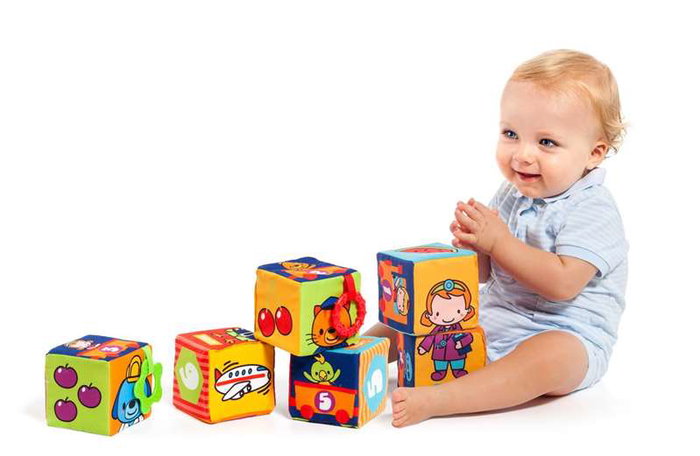 Molto - Sac de cubes d'apprentissage en tissu 6 pièces - Jeu éducatif pour enfants de 1 an et plus - Espagnol, Anglais