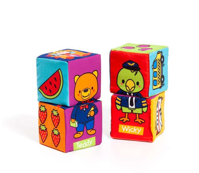 Molto - Sac de cubes d'apprentissage en tissu 6 pièces - Jeu éducatif pour enfants de 1 an et plus - Espagnol, Anglais