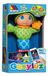 Molto - Peluche lumineuse Gusy avec lumière 28 cm - Peluche interactive pour enfants, fonctionne sur pile AA incluse - Couleurs disponibles : Bleu, Rose, Vert