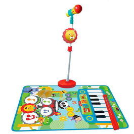Fisher Price Tapis de jeu batterie et piano avec micro pied et baguettes - Jeu musical pour enfants 3 ans et plus