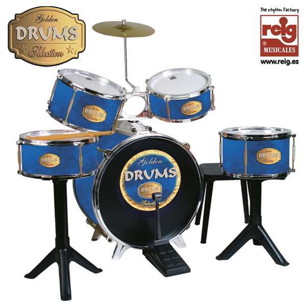 Reig Bateria Percussion Golden Drums avec Banquette - Batterie enfant, Âge recommandé 4 ans, Plastique, 75x68x54 cm Reig Bateria Percussion Golden Drums avec Banquette - Batterie enfant, Âge recommandé 4 ans, Plastique, 75x68x54 cm