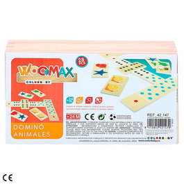 Woomax Domino Animaux en Bois 28 Pièces - Jeu Éducatif pour Enfants Dès 24 Mois - Multilingue (Français, Espagnol, Anglais, Portugais)