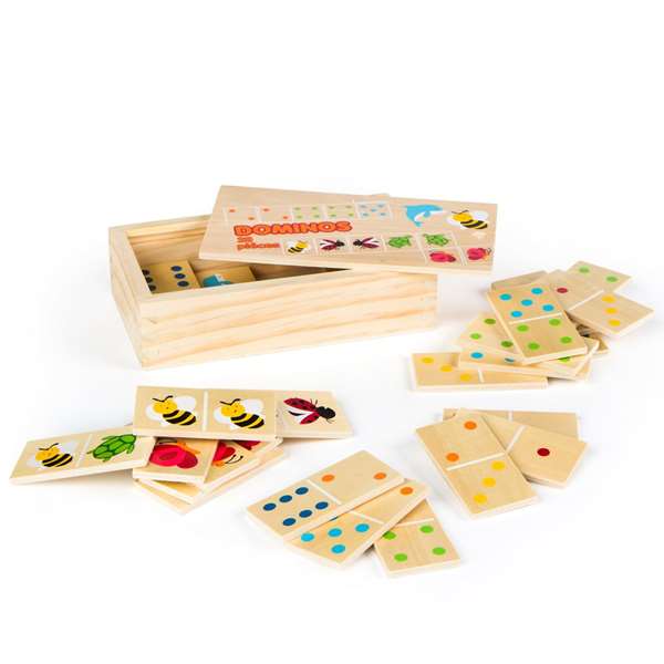 Woomax Domino Animaux en Bois 28 Pièces - Jeu Éducatif pour Enfants Dès 24 Mois - Multilingue (Français, Espagnol, Anglais, Portugais)