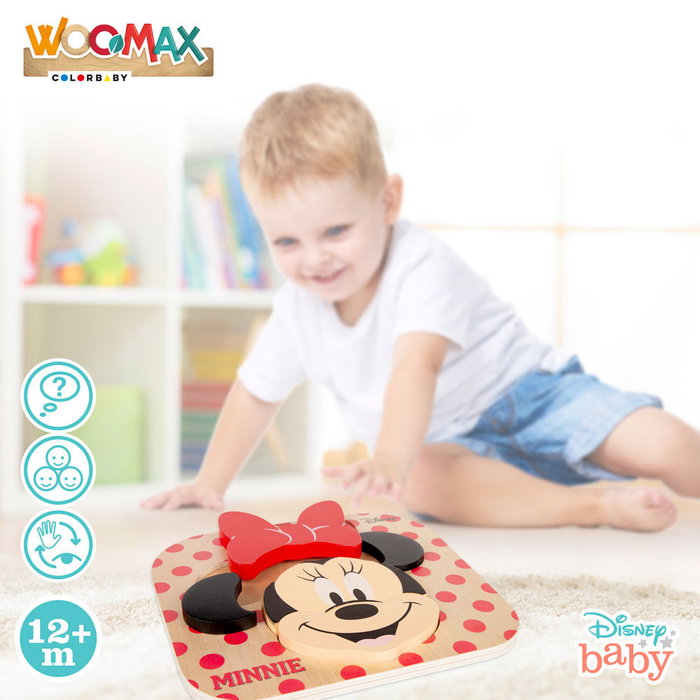 WOOMAX Puzzle en bois Minnie Disney - 6 pièces - Dimensions 22x20 cm - Pour enfants à partir de 12 mois