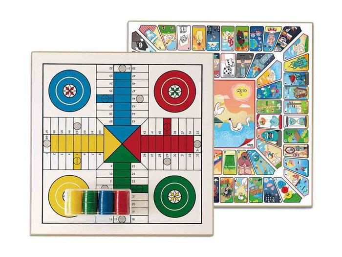 Cayro - Jeu de société double - Tablero Parchis et Oca en bois 33x33 cm avec accessoires pour enfants - Jeu de plateau