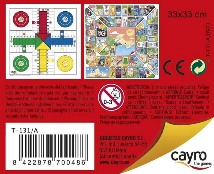 Cayro - Jeu de société double - Tablero Parchis et Oca en bois 33x33 cm avec accessoires pour enfants - Jeu de plateau