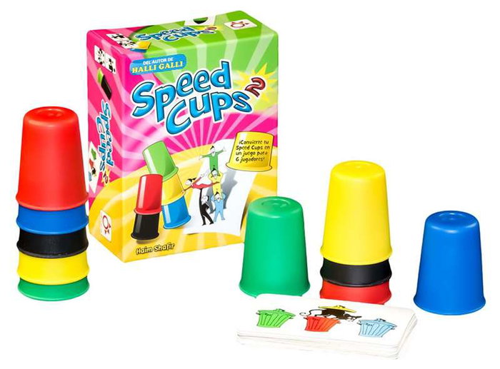 Mercurio - Jeu Speed Cups 2 Version Extrême en Espagnol - Jeu de Société pour Enfants dès 6 ans avec 19 Cartes et 10 Goblets