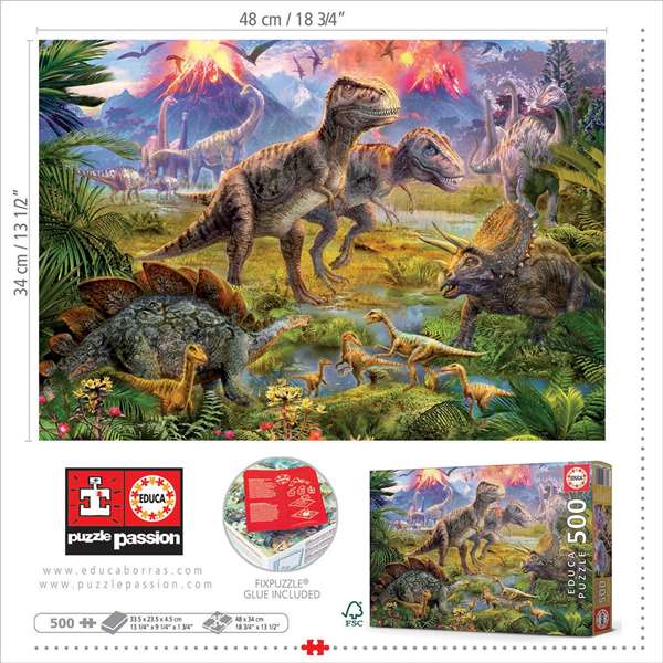 Educa - Puzzle 500 pièces Rencontre de Dinosaures - Langues: espagnol et anglais