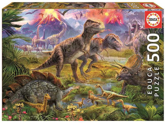 Educa - Puzzle 500 pièces Rencontre de Dinosaures - Langues: espagnol et anglais