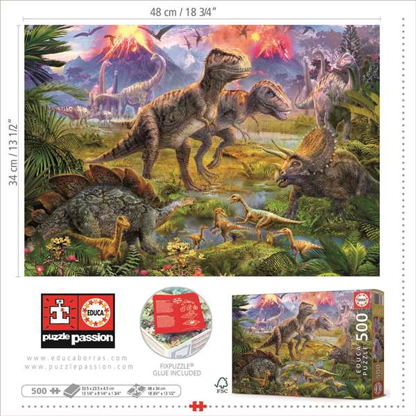 Educa - Puzzle 500 pièces Rencontre de Dinosaures - Langues: espagnol et anglais